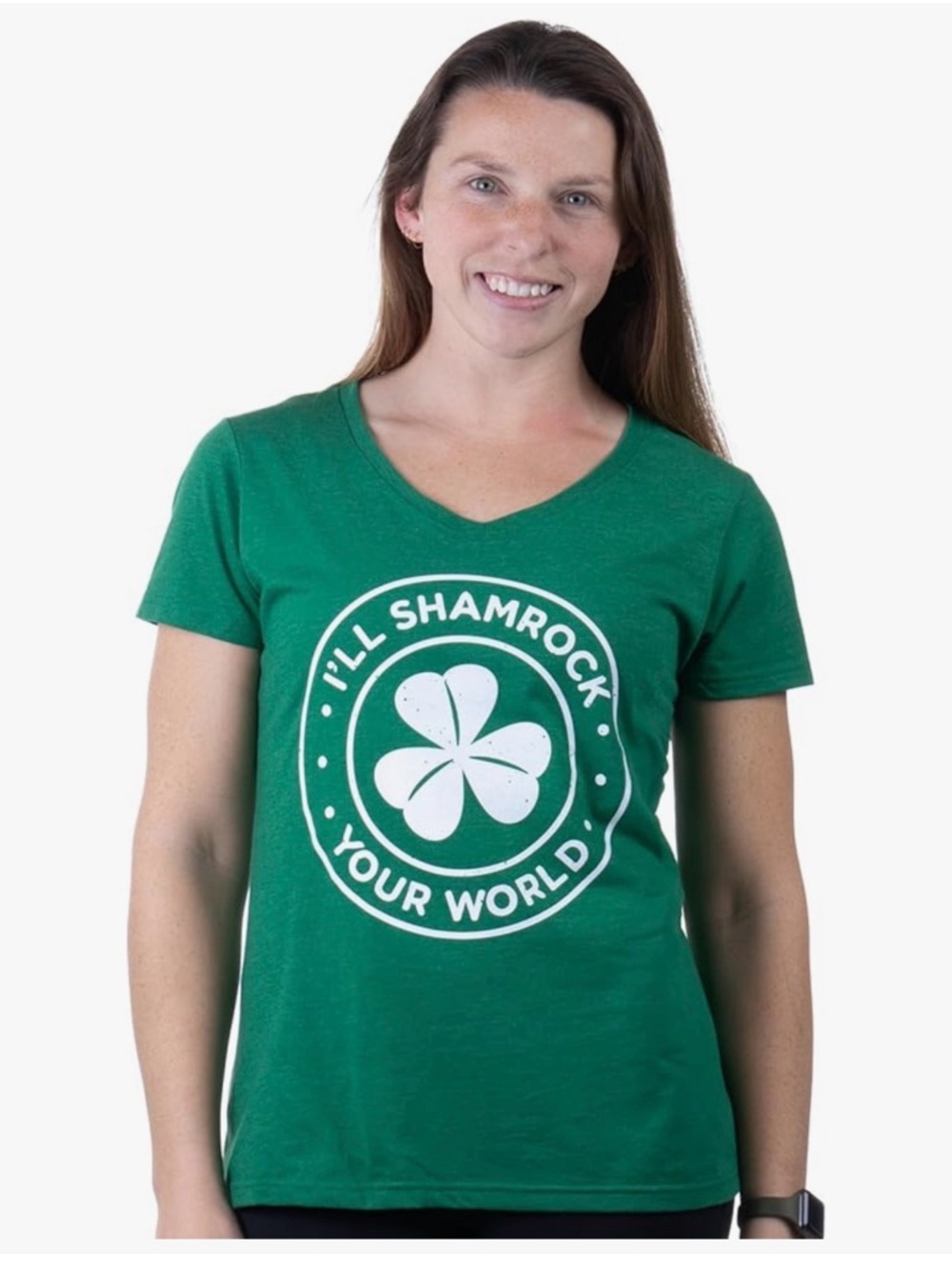 Women's Green V-Neck Shamrock Graphic Tee